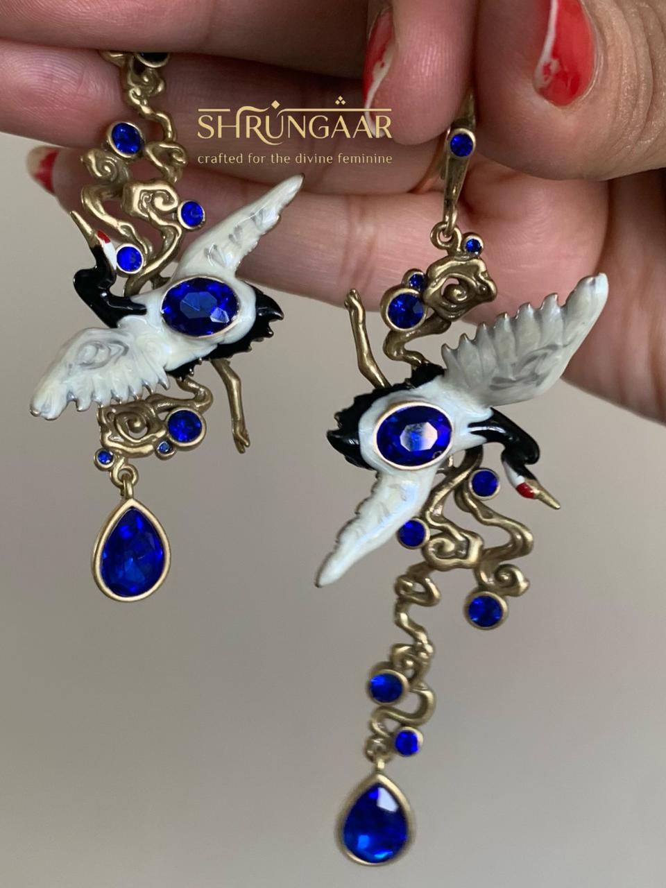 Sapphire Crane Earrings