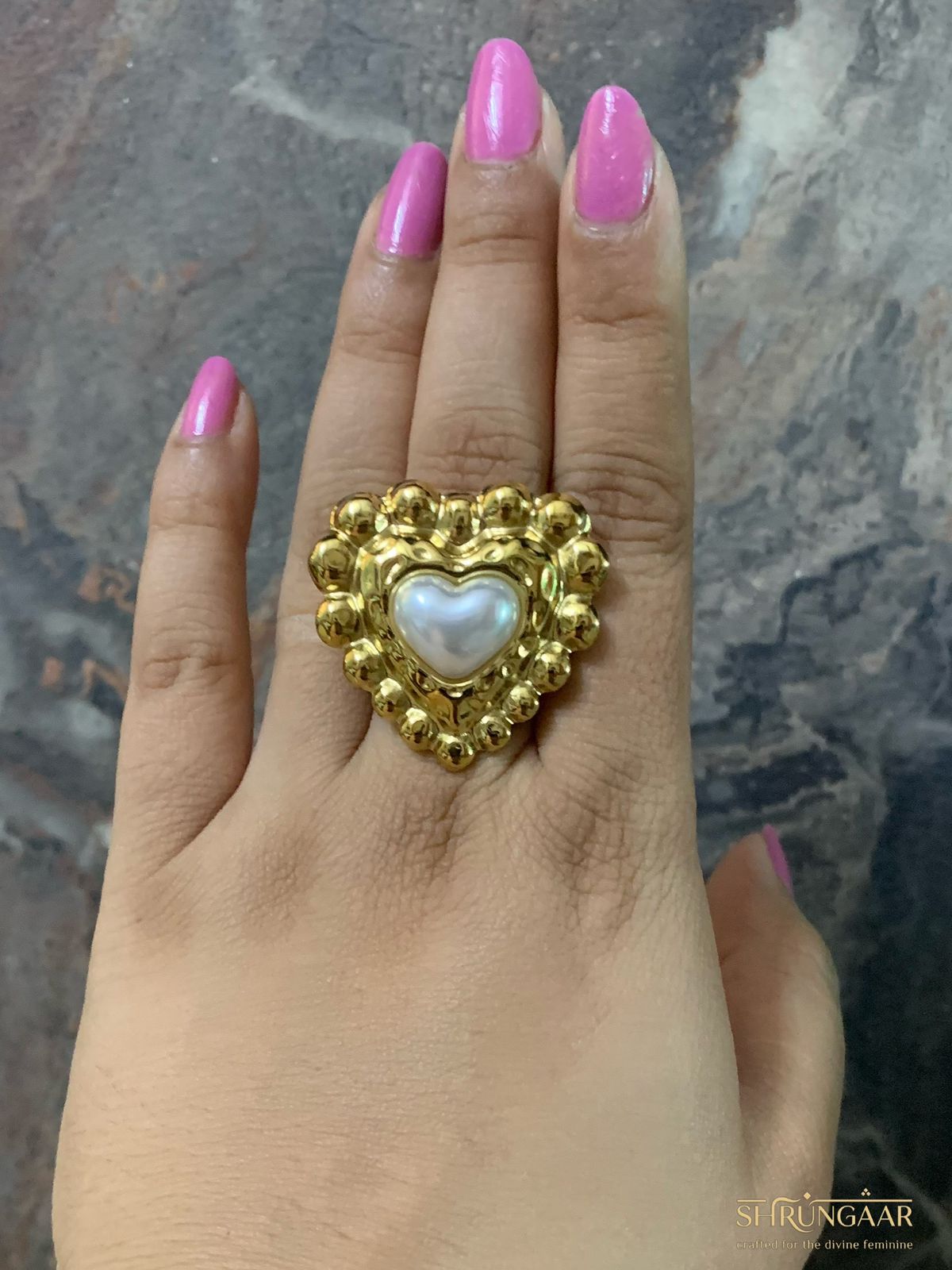 Beaded Pearl Heart Ring
